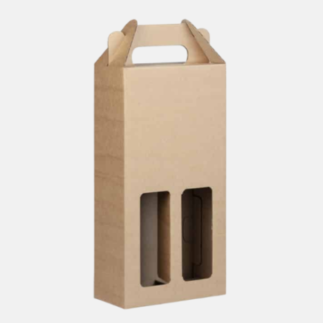 Econo 2-Bottle Window Wine Box Brown Craft Gift Packaging