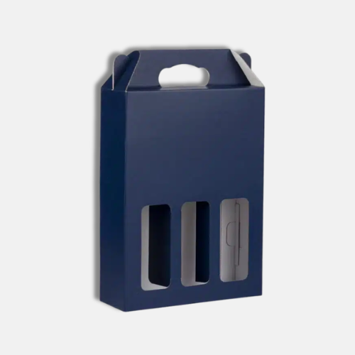 Navy 3 Bottle Window Wine Box Packaging Navy 3 Bottle Window Wine Box Packaging